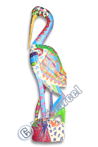 Heron Bird With Crazy Color, Hand Carved From Albesia Wood
