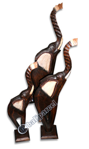 Elephant Set Of 3, Handcarved From Albesia Wood