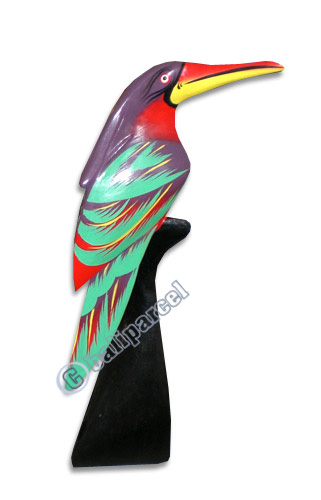 Bird With Handpainted, Hand Carved From Albesia Wood.