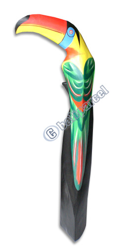 Toucan Bird With Hand Painted, Hand Carved From Albesia Wood.