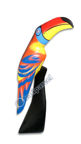 Toucan Bird With Hand Painted, Hand Carved From Albesia Wood.