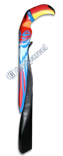 Toucan Bird With Hand Painted, Hand Carved From Albesia Wood.