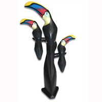 Toucan Bird With Babies, Hand Carved From Albesia Wood.
