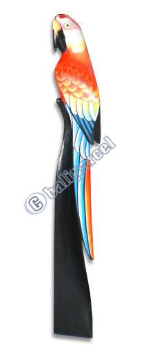 Parrot Bird With Handpainted, Hand Carved From Albesia Wood.