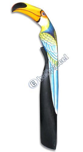 Toucan Bird With Hand Painted, Hand Carved From Albesia Wood.