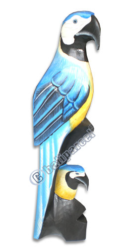 Parrot Bird With Baby, Hand Carved From Albesia Wood.