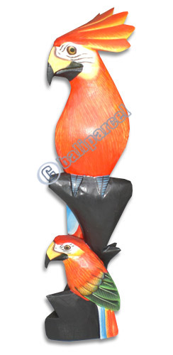Cockatoo Bird With Baby, Handcarved From Albesia Wood