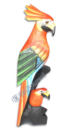 Cockatoo Bird With Baby, Handcarved From Albesia Wood