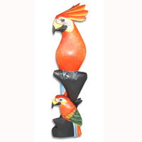 Cockatoo Bird With Baby, Handcarved From Albesia Wood