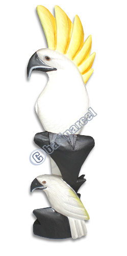 Cockatoo Bird With Baby, Handcarved From Albesia Wood