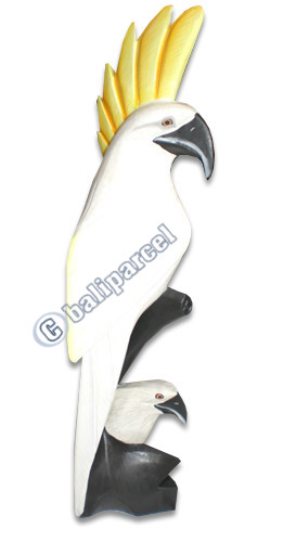 Cockatoo Bird With Baby, Handcarved From Albesia Wood