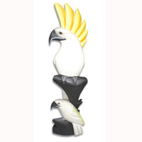 Cockatoo Bird With Baby, Handcarved From Albesia Wood
