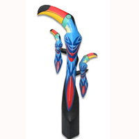 Toucan Bird With Babies, Hand Carved From Albesia Wood.