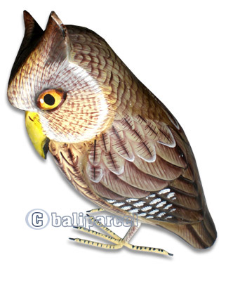 Owl, Handcarved From Albesia Wood.