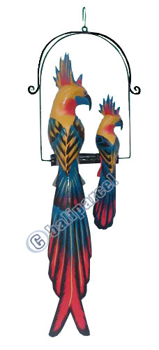 Two Cockatoo Birds With Painted, Hand Carved From Albesia Wood.