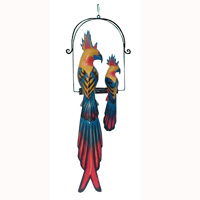 Two Cockatoo Birds With Painted, Hand Carved From Albesia Wood.