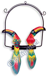 Two Toucan Birds With Painted, Hand Carved From Albesia Wood.