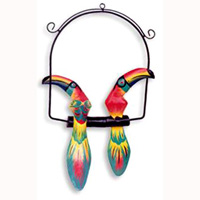 Two Toucan Birds With Painted, Hand Carved From Albesia Wood.