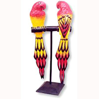 Two Parrot Birds With Painted, Hand Carved From Albesia Wood.