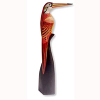 Bird With Handpainted, Hand Carved From Albesia Wood.