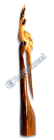 Cockatoo Bird With Batik Design, Hand Carved From Albesia Wood.