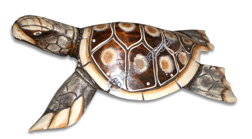 Turtle With Handpainted, Hand Carved From Albesia Wood