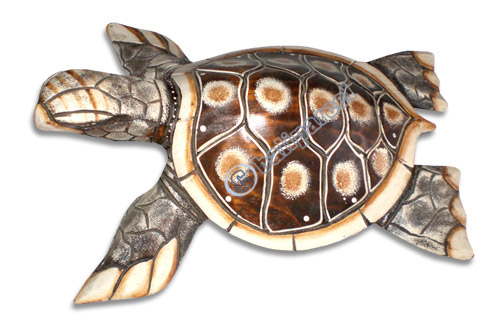 Turtle With Handpainted, Hand Carved From Albesia Wood