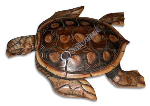 Turtle With Handpainted, Hand Carved From Albesia Wood