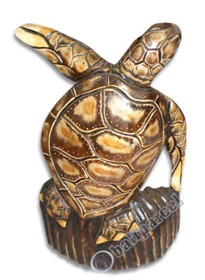 Turtle With Coral, Hand Carved From Albesia Wood