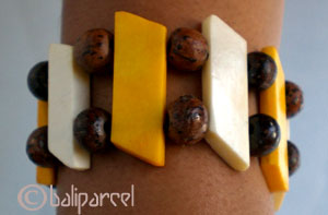 Bracelet, Bone With Coconut Beads And Elastic String
