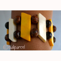 Bracelet, Bone With Coconut Beads And Elastic String