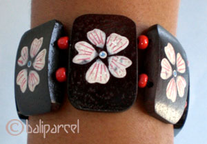 Wooden Bracelet From Sono Wood And Glass Beads With Hand Painted