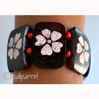 Wooden Bracelet From Sono Wood And Glass Beads With Hand Painted