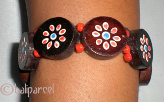Wooden Bracelet From Sono Wood And Glass Beads With Hand Painted