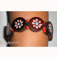 Wooden Bracelet From Sono Wood And Glass Beads With Hand Painted