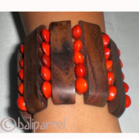 Wooden Bracelet From Sono Wood And Glass Beads.