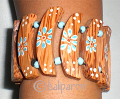 Wooden Bracelet From Sono Wood And Glass Beads With Hand Painted