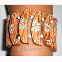 Wooden Bracelet From Sono Wood And Glass Beads With Hand Painted