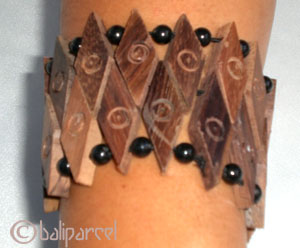 Wooden Bracelet From Sono Wood And Glass Beads.