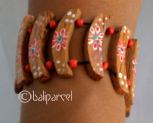 Wooden Bracelet From Sono Wood And Glass Beads With Hand Painted