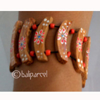 Wooden Bracelet From Sono Wood And Glass Beads With Hand Painted