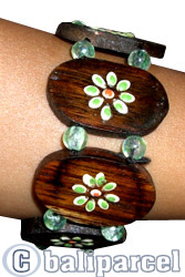 Wooden Bracelet From Sono Wood And Glass Beads With Hand Painted