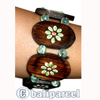 Wooden Bracelet From Sono Wood And Glass Beads With Hand Painted