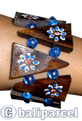 Wooden Bracelet From Sono Wood And Glass Beads With Hand Painted