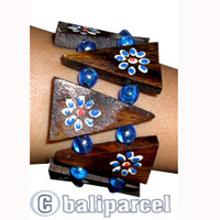 Wooden Bracelet From Sono Wood And Glass Beads With Hand Painted