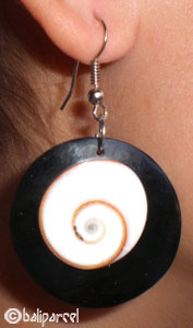 Earring, Sea Shell Inlaid With Eyes Of Shiva
