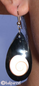 Earring, Sea Shell Inlaid With Eyes Of Shiva