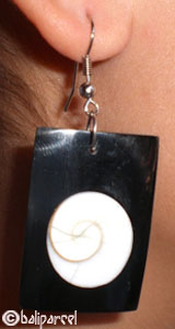 Earring, Sea Shell Inlaid With Eyes Of Shiva