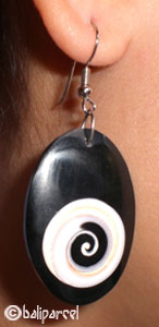 Earring, Sea Shell Inlaid With Eyes Of Shiva