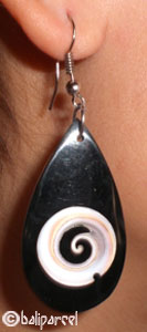 Earring, Sea Shell Inlaid With Eyes Of Shiva